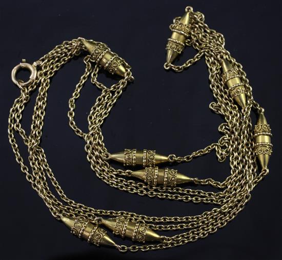 A Victorian 15ct gold guard chain, 58in.